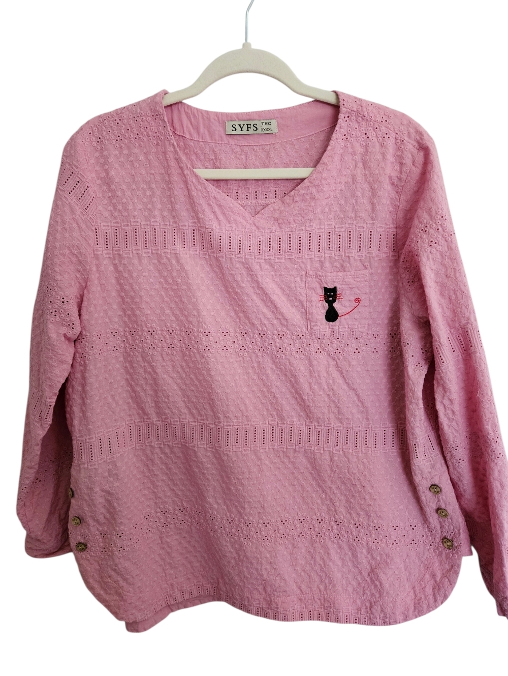 SYFS THC Pink  Tunic, Fun Button Details & Cat Embroidered On The Pocket XXXL